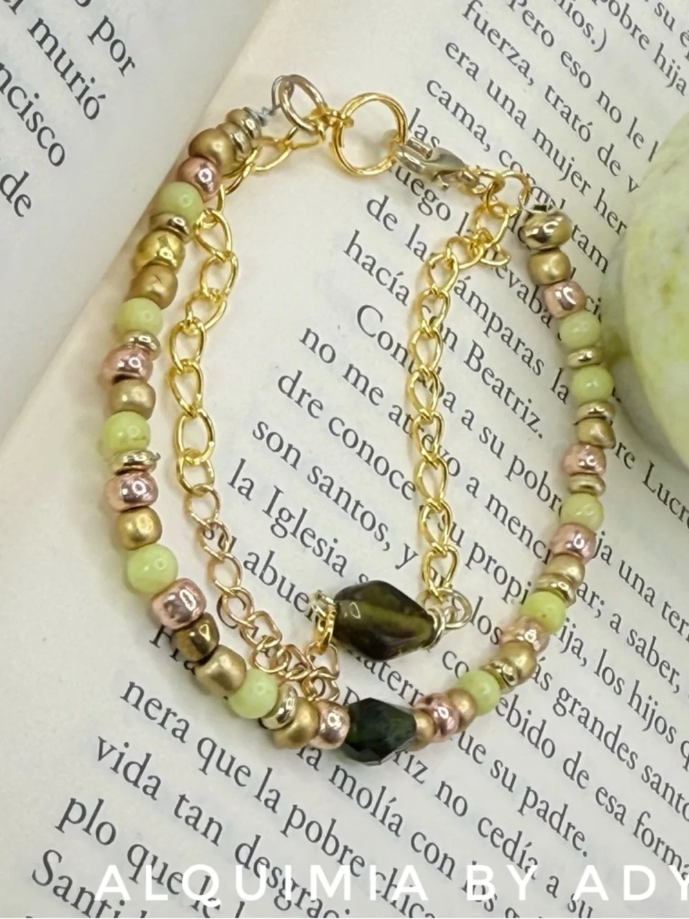 LEMON 🍋 JADE, Green and Rose Gold Beaded Layered Bracelet